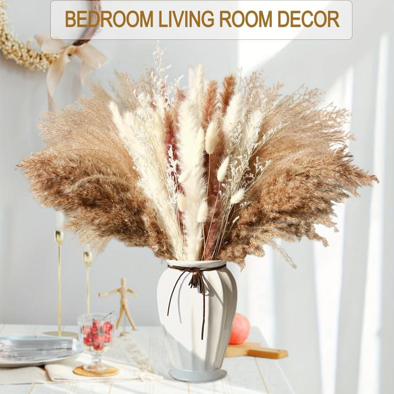 50pcs Boho Dried Pampas Grass Bouquet for Home Decor