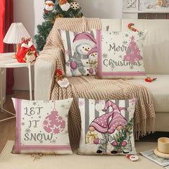 Pink Christmas Snowman Throw Pillow Cover 44x44cm Winter Holiday Cushion Case