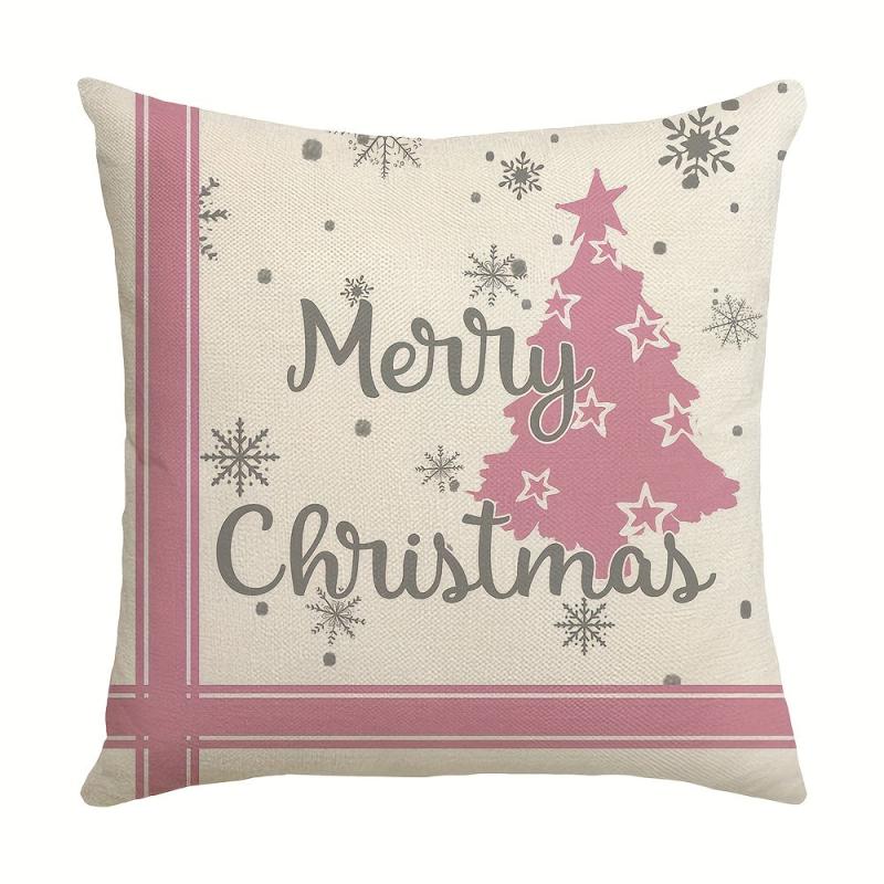 Pink Christmas Snowman Throw Pillow Cover 44x44cm Winter Holiday Cushion Case