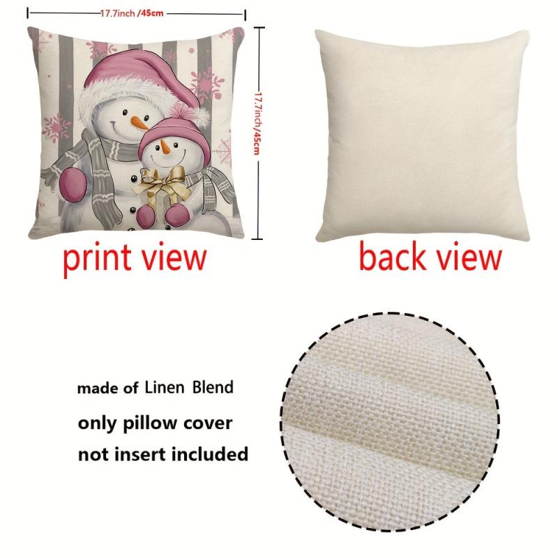 Pink Christmas Snowman Throw Pillow Cover 44x44cm Winter Holiday Cushion Case
