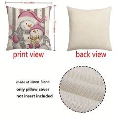 Pink Christmas Snowman Throw Pillow Cover 44x44cm Winter Holiday Cushion Case