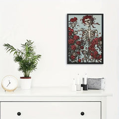 Canvas Poster Modern Art Blooming Rose Skull Canvas Wall Art