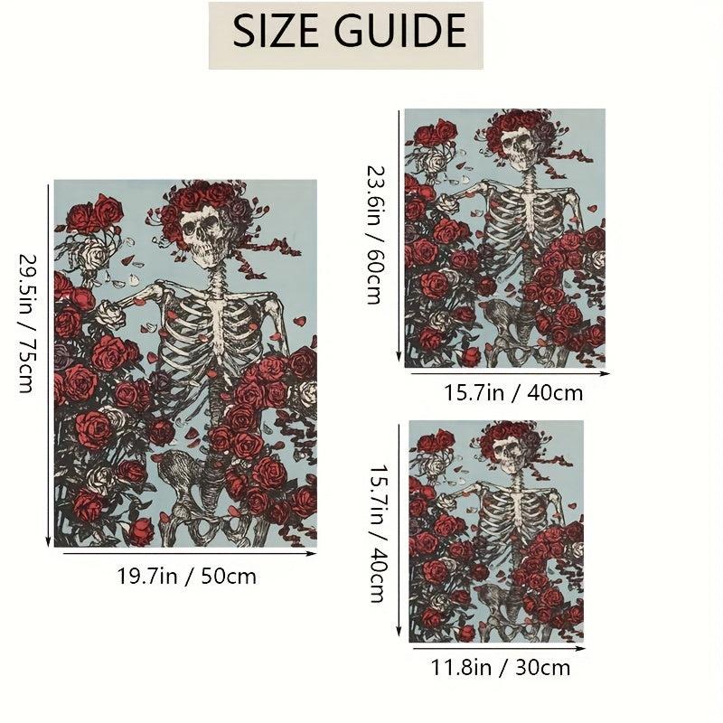 Canvas Poster Modern Art Blooming Rose Skull Canvas Wall Art