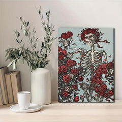 Canvas Poster Modern Art Blooming Rose Skull Canvas Wall Art