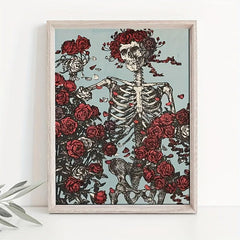 Canvas Poster Modern Art Blooming Rose Skull Canvas Wall Art