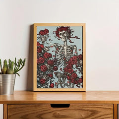 Canvas Poster Modern Art Blooming Rose Skull Canvas Wall Art