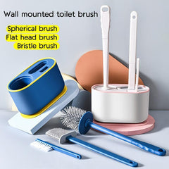 3 in 1 Plastic Toilet Brush Set - Wall Mounted, No Punching, Quick Drying