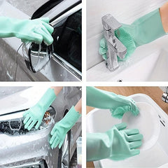 Silicone Dishwashing Gloves with Scrubber Bristles - Cleaning Glove