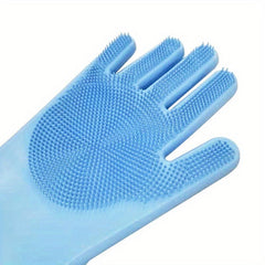 Silicone Dishwashing Gloves with Scrubber Bristles - Cleaning Glove