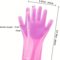 Silicone Dishwashing Gloves with Scrubber Bristles - Cleaning Glove