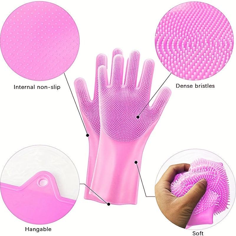 Silicone Dishwashing Gloves with Scrubber Bristles - Cleaning Glove