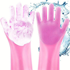 Silicone Dishwashing Gloves with Scrubber Bristles - Cleaning Glove