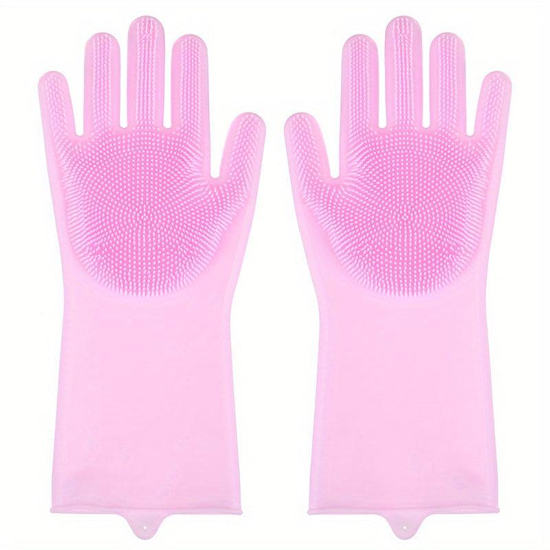 Silicone Dishwashing Gloves with Scrubber Bristles - Cleaning Glove