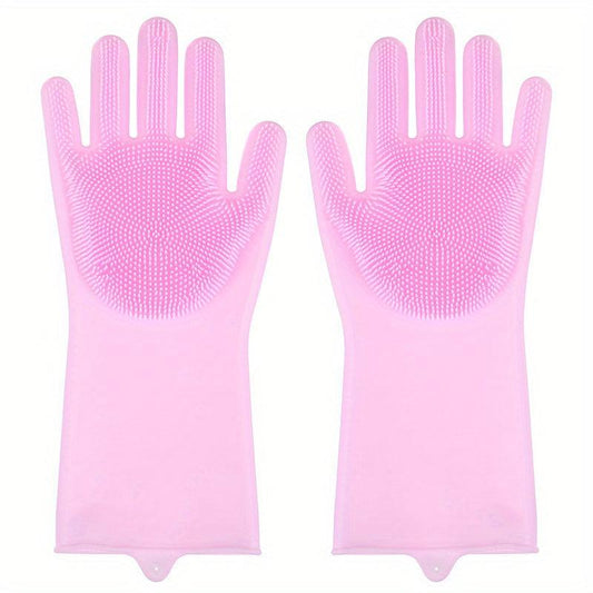 Silicone Dishwashing Gloves with Scrubber Bristles - Cleaning Glove