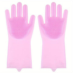 Silicone Dishwashing Gloves with Scrubber Bristles - Cleaning Glove