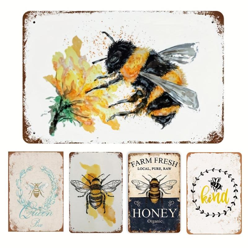 Antique Tin Sign Bumblebee Honey Insect Metal Tin Sign for Kitchen