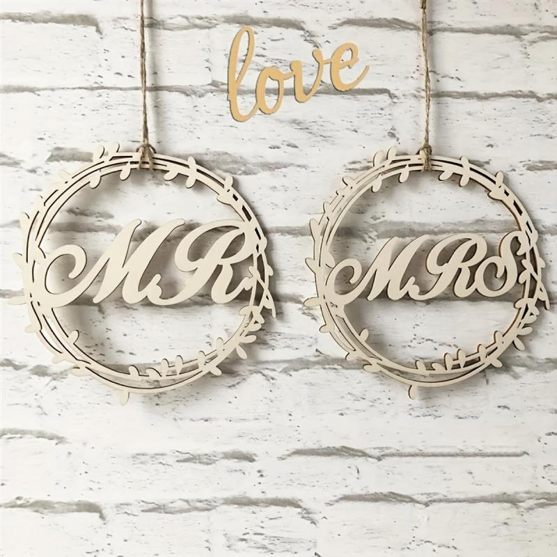 2pcs Wooden Wedding Chair Back MR MRS Decor Hook