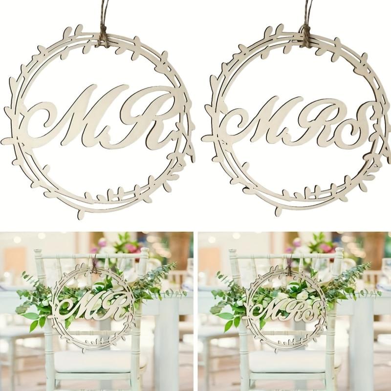 2pcs Wooden Wedding Chair Back MR MRS Decor Hook