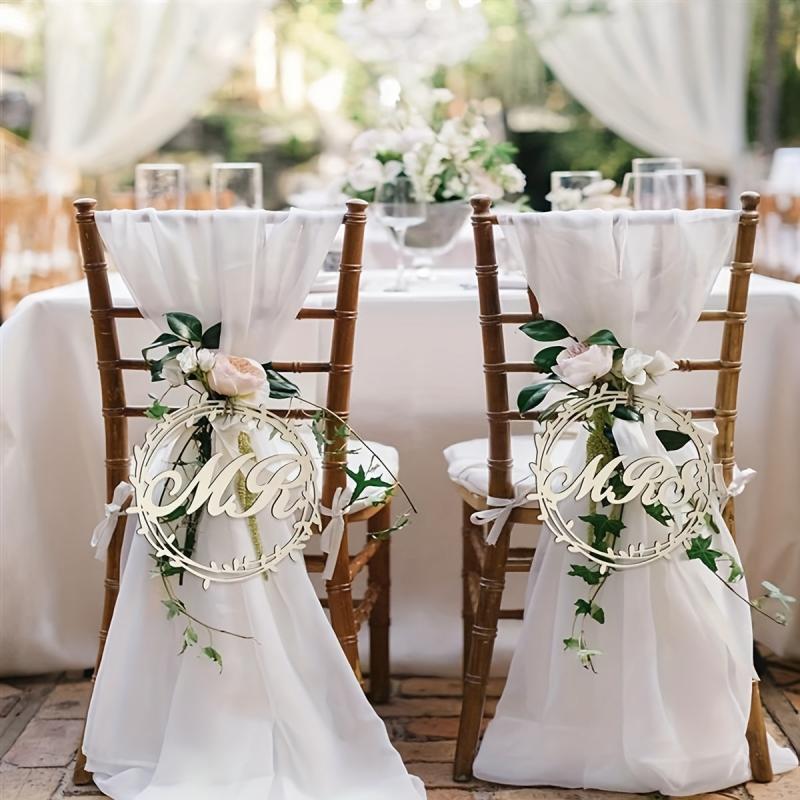 2pcs Wooden Wedding Chair Back MR MRS Decor Hook