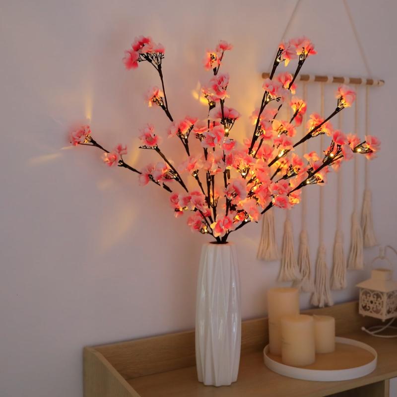 Peach Blossom Tree Branch Light Home Garden Decor LED Light Not Included