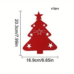 12pcs Christmas Cutlery Bag Red Green Tree Felt Fork