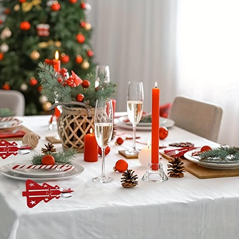 12pcs Christmas Cutlery Bag Red Green Tree Felt Fork
