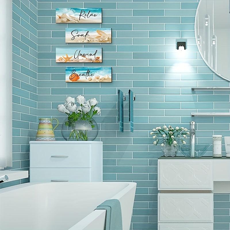 Ocean Beach Bathroom Wall Decor Wooden Relax Soak Relax Breathe Wall Art