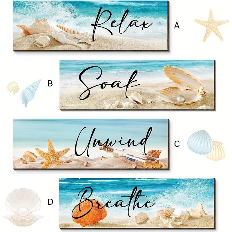 Ocean Beach Bathroom Wall Decor Wooden Relax Soak Relax Breathe Wall Art
