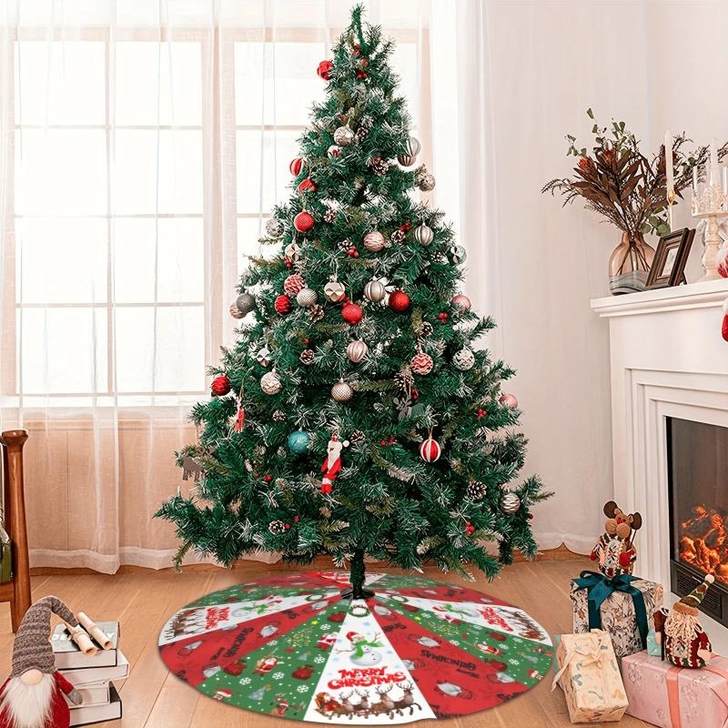 Festive Santa Claus Snowflake Christmas Tree Skirt for Holiday Decor
