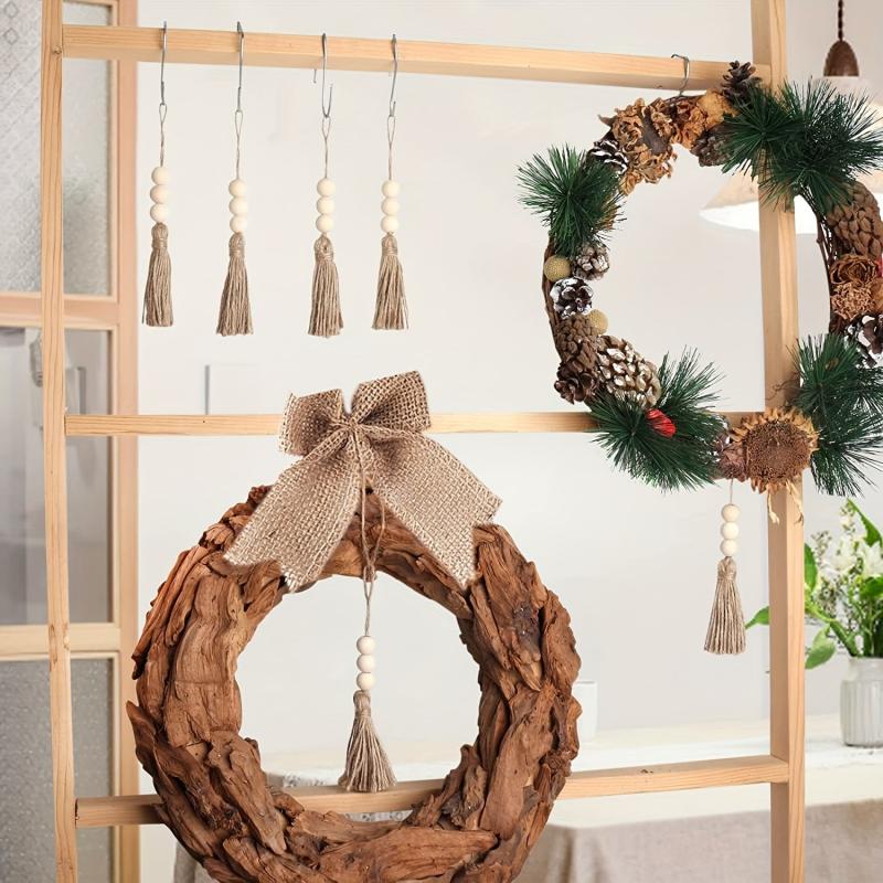 3 Pack Jute Rope Tassel With 3 Wood Beads for Christmas Tree DIY Craft