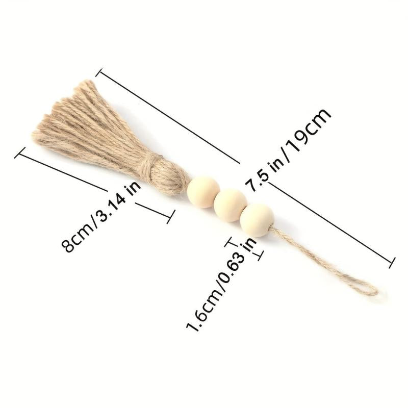 3 Pack Jute Rope Tassel With 3 Wood Beads for Christmas Tree DIY Craft