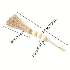 3 Pack Jute Rope Tassel With 3 Wood Beads for Christmas Tree DIY Craft