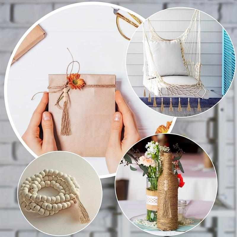 3 Pack Jute Rope Tassel With 3 Wood Beads for Christmas Tree DIY Craft