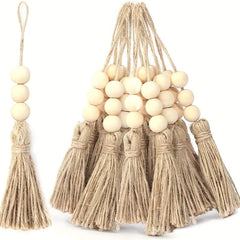 3 Pack Jute Rope Tassel With 3 Wood Beads for Christmas Tree DIY Craft