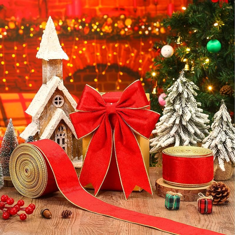Christmas Velvet Ribbon Wired Edge Trim Craft Fabric Ribbon Xmas Bow Decoration