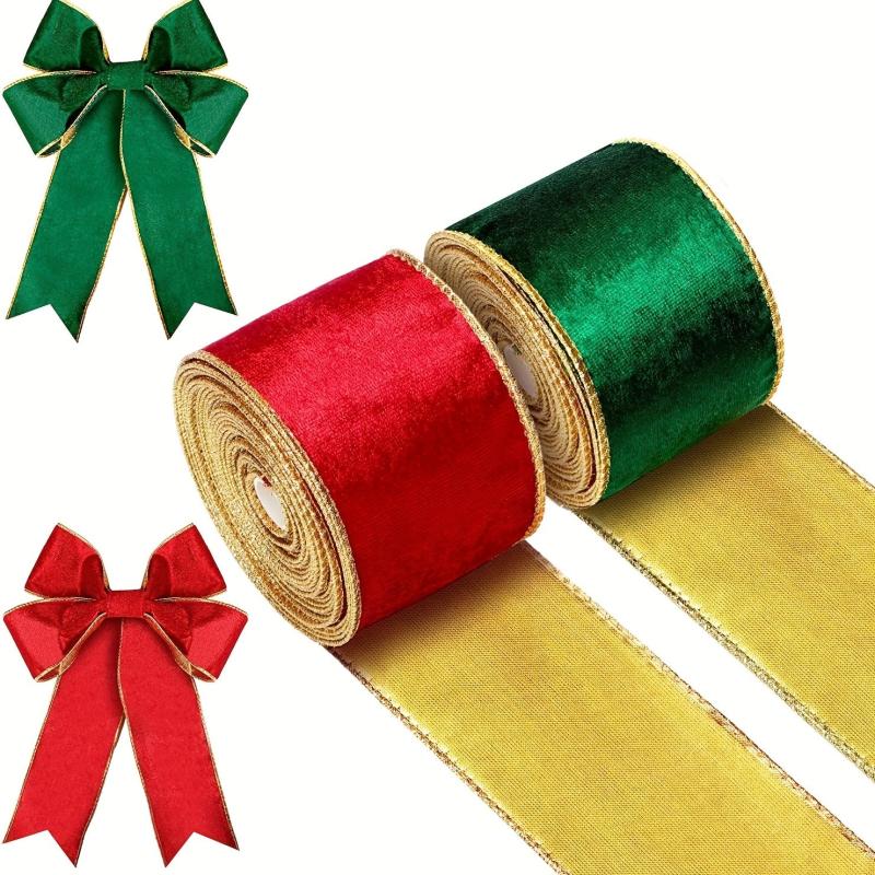 Christmas Velvet Ribbon Wired Edge Trim Craft Fabric Ribbon Xmas Bow Decoration