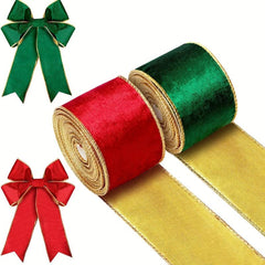 Christmas Velvet Ribbon Wired Edge Trim Craft Fabric Ribbon Xmas Bow Decoration