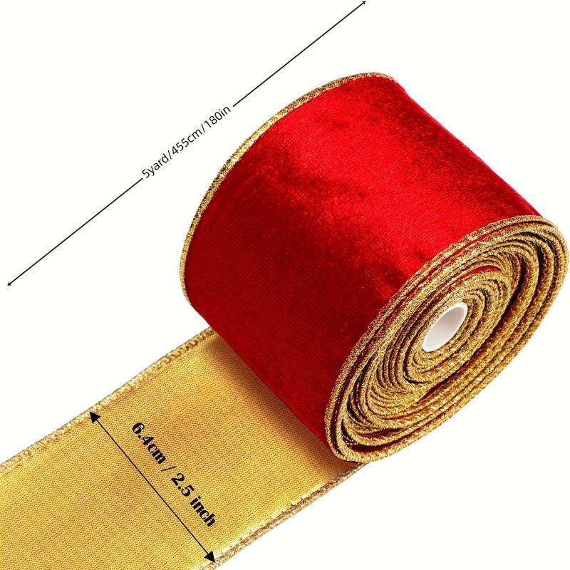 Christmas Velvet Ribbon Wired Edge Trim Craft Fabric Ribbon Xmas Bow Decoration