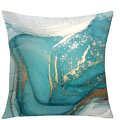 Marble Texture Turquoise & Golden Silvery Throw Pillow Cover Abstract Art