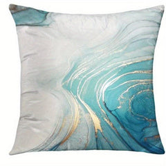 Marble Texture Turquoise & Golden Silvery Throw Pillow Cover Abstract Art