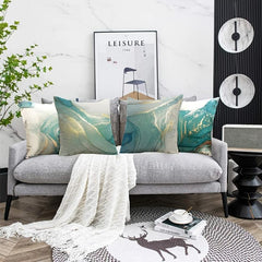 Marble Texture Turquoise & Golden Silvery Throw Pillow Cover Abstract Art