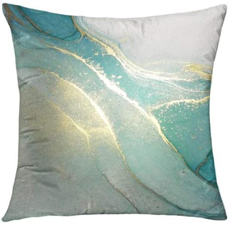 Marble Texture Turquoise & Golden Silvery Throw Pillow Cover Abstract Art