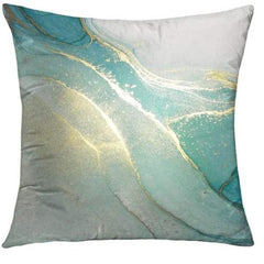 Marble Texture Turquoise & Golden Silvery Throw Pillow Cover Abstract Art