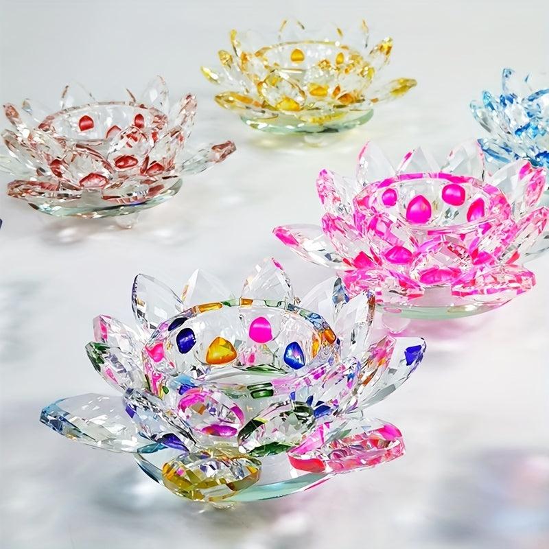 Crystal Lotus Flower Glass Tealight Candle Holder