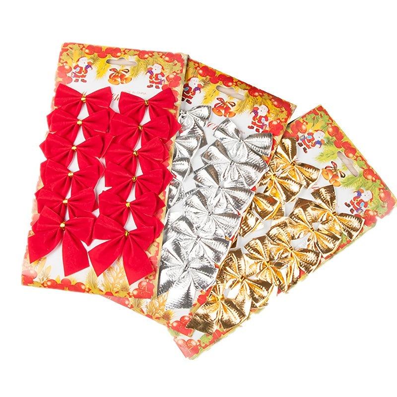 12pcs Mini Bow Christmas Tree Accessories Wedding Bouquets Cake Decor