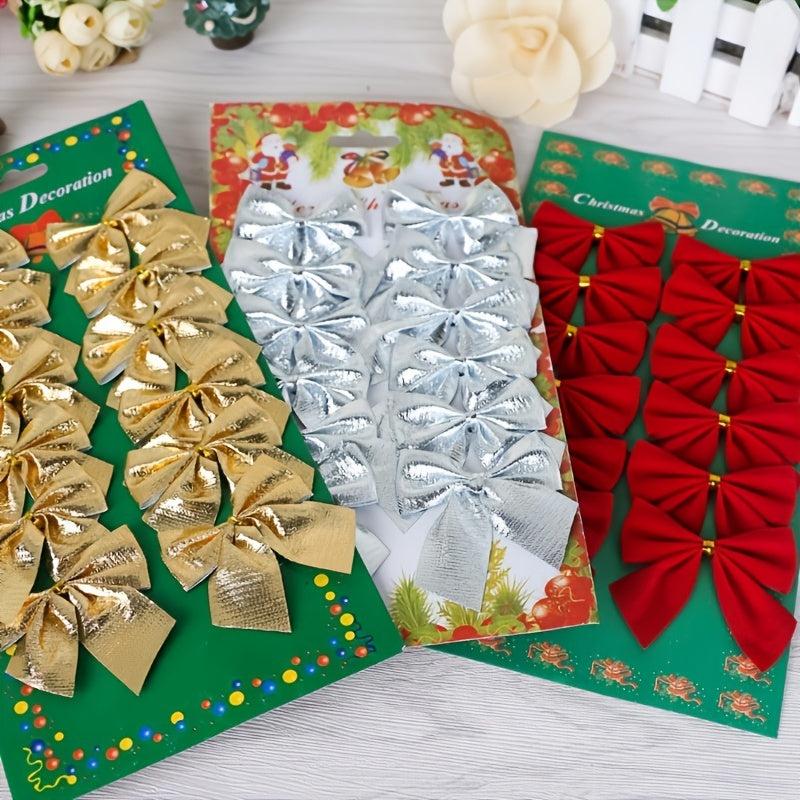 12pcs Mini Bow Christmas Tree Accessories Wedding Bouquets Cake Decor