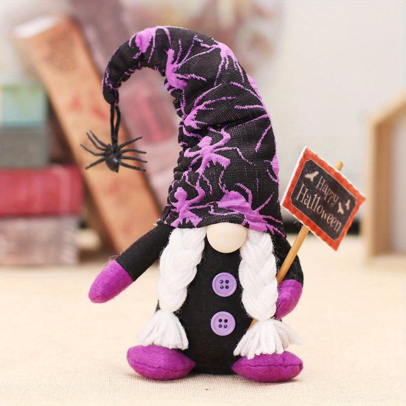 1pc Witch Gnomes Plush Halloween Decorations with Spider Bat Ornaments Elf