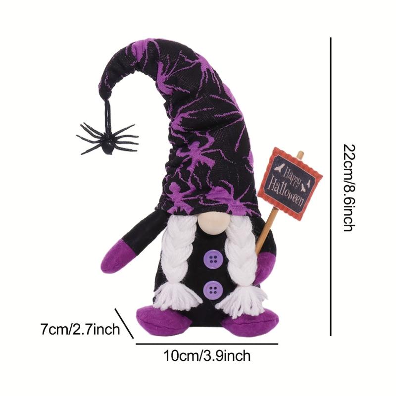 1pc Witch Gnomes Plush Halloween Decorations with Spider Bat Ornaments Elf