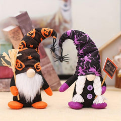 1pc Witch Gnomes Plush Halloween Decorations with Spider Bat Ornaments Elf