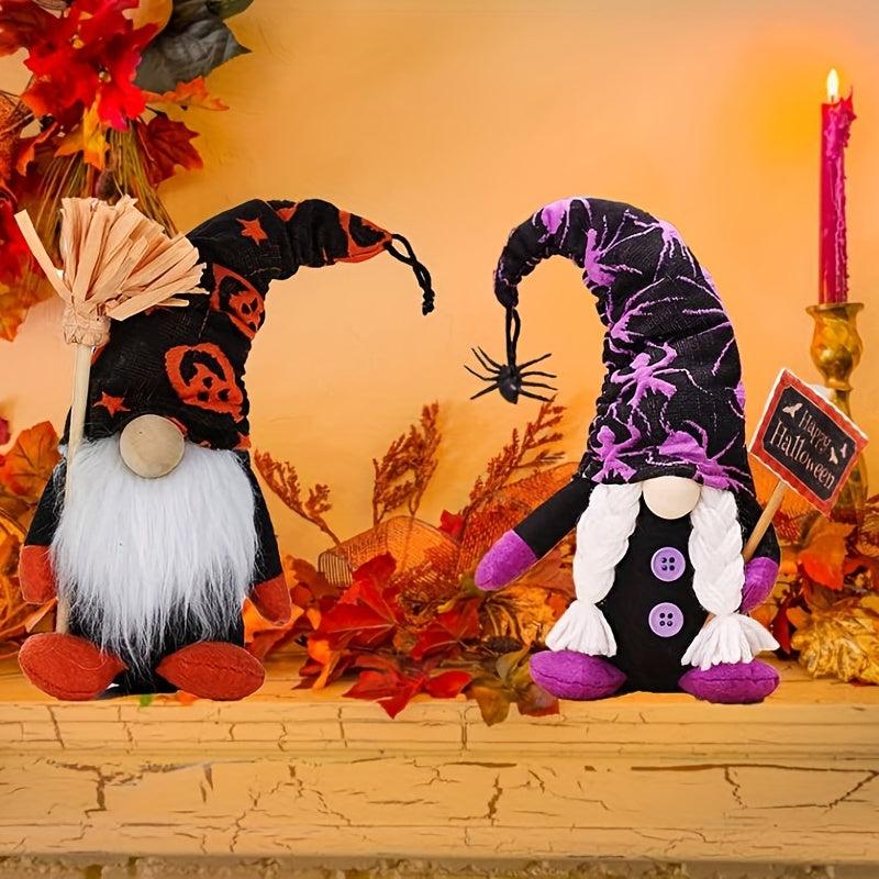 1pc Witch Gnomes Plush Halloween Decorations with Spider Bat Ornaments Elf